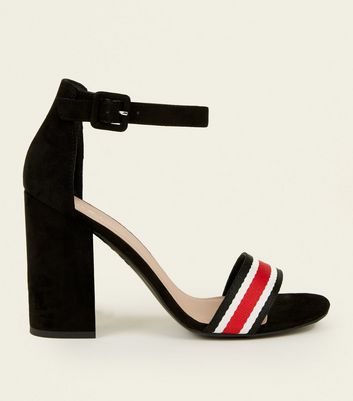 red and black block heels