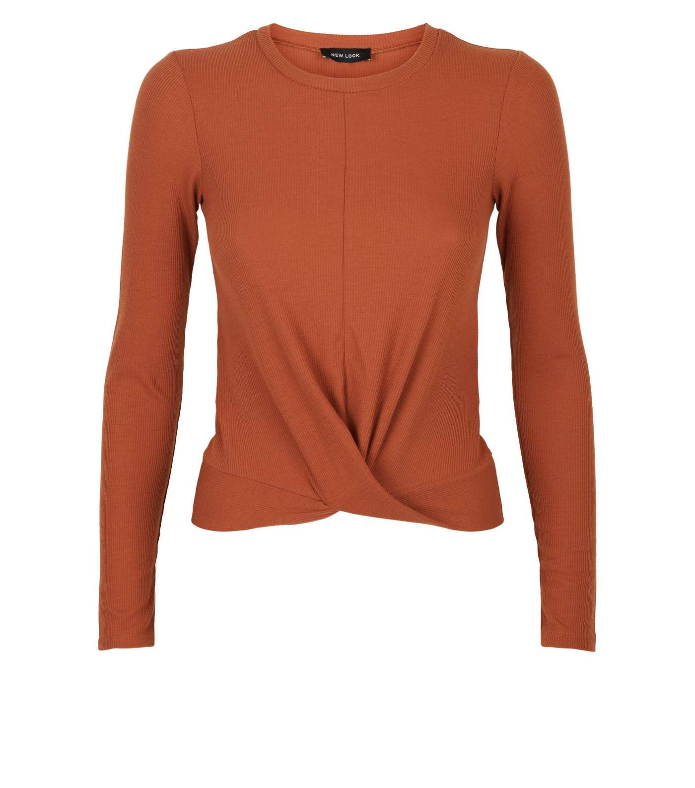 Rust Ribbed Twist Front Long Sleeve T-Shirt Image 4