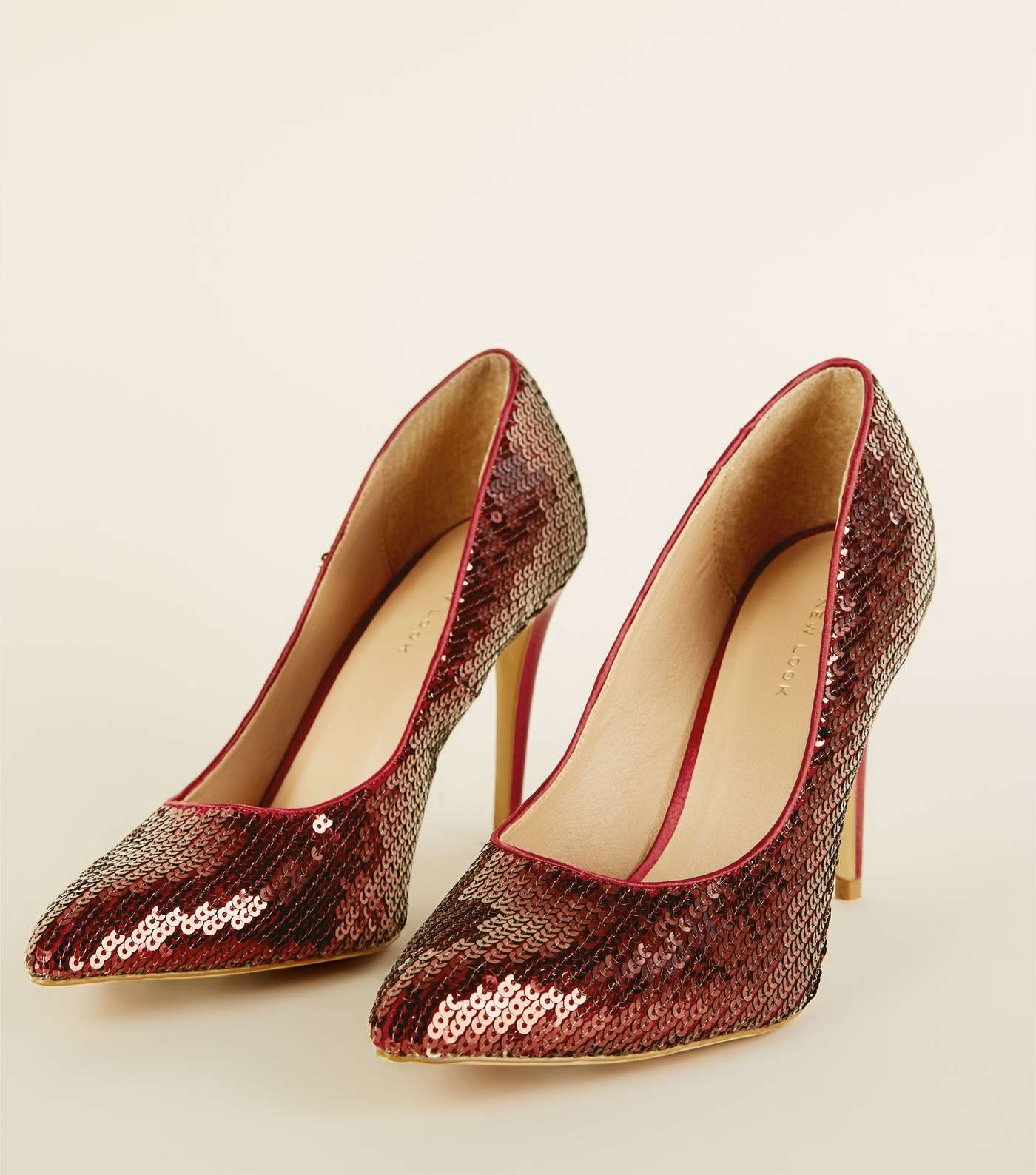 Rust Sequin Pointed Stiletto Court Shoes Image 4