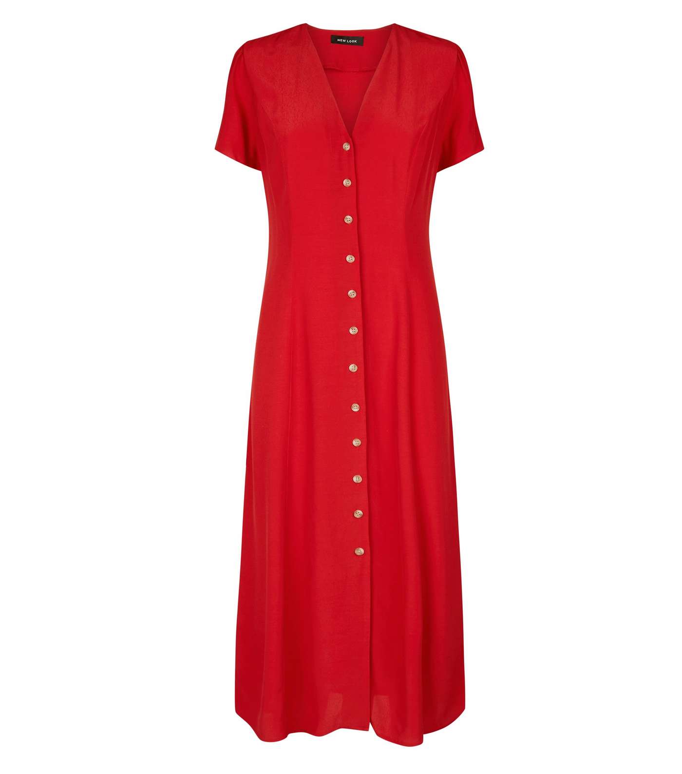 Red Button Front Midi Tea Dress  Image 4