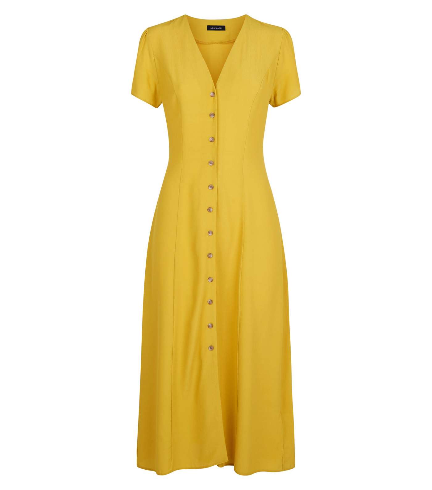 Mustard Button Front Midi Tea Dress  Image 4