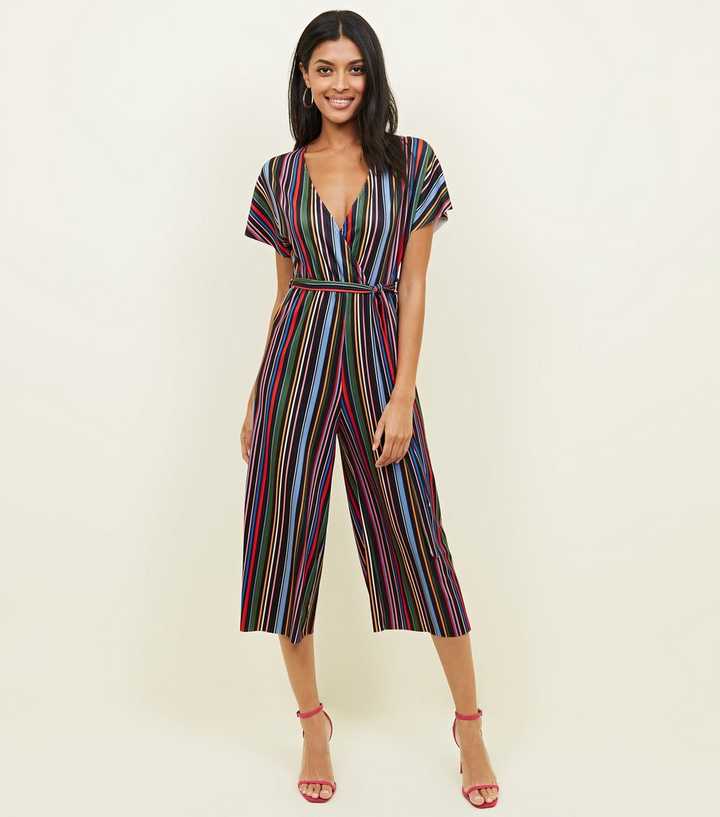 Black Rainbow Stripe Ribbed Jumpsuit 