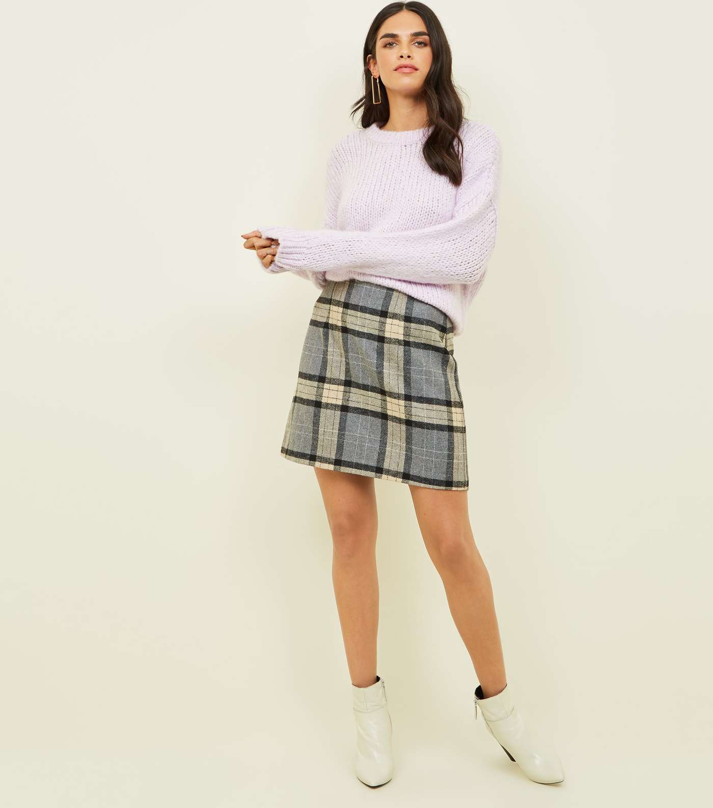 Grey and Cream Brushed Check Mini Skirt Image 2