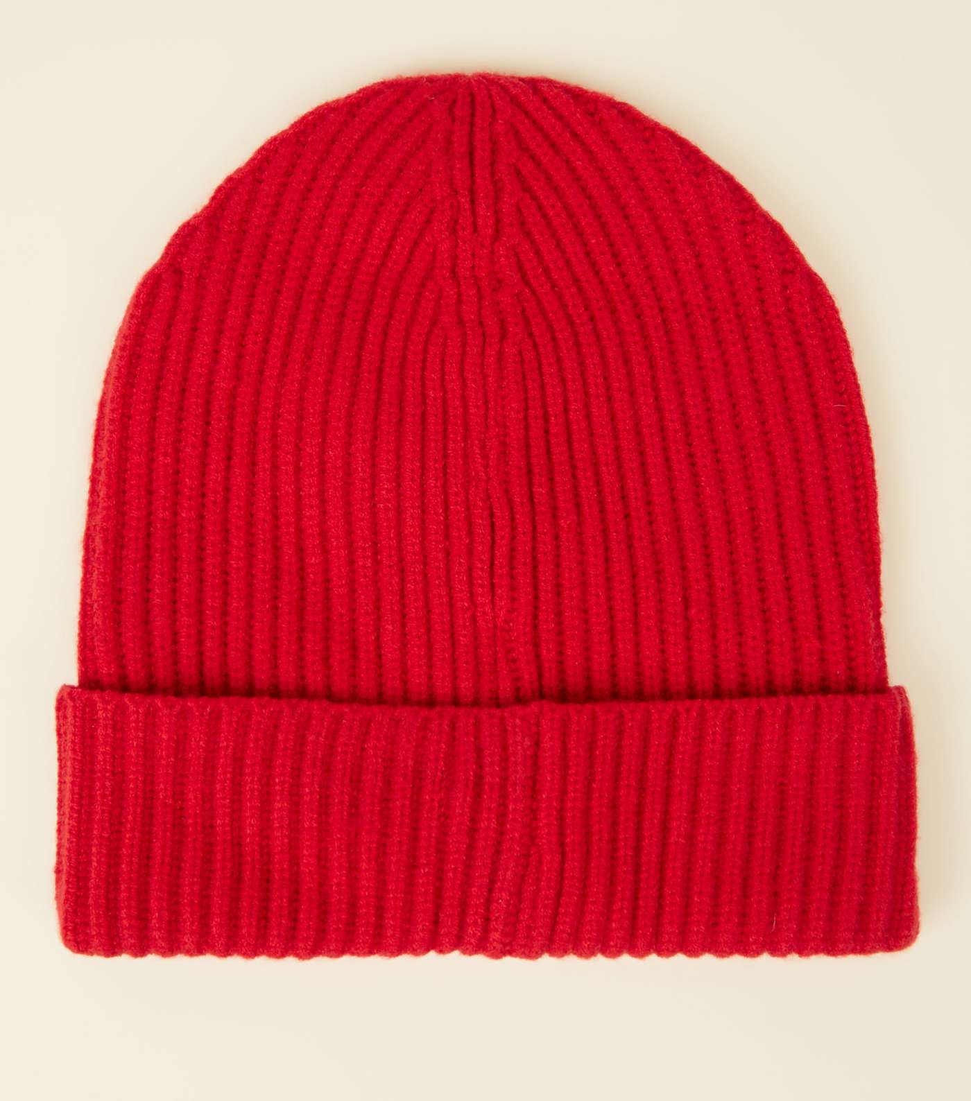 Red Ribbed Beanie Hat