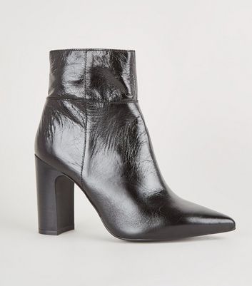 Black Premium Leather Block Heel Boots 