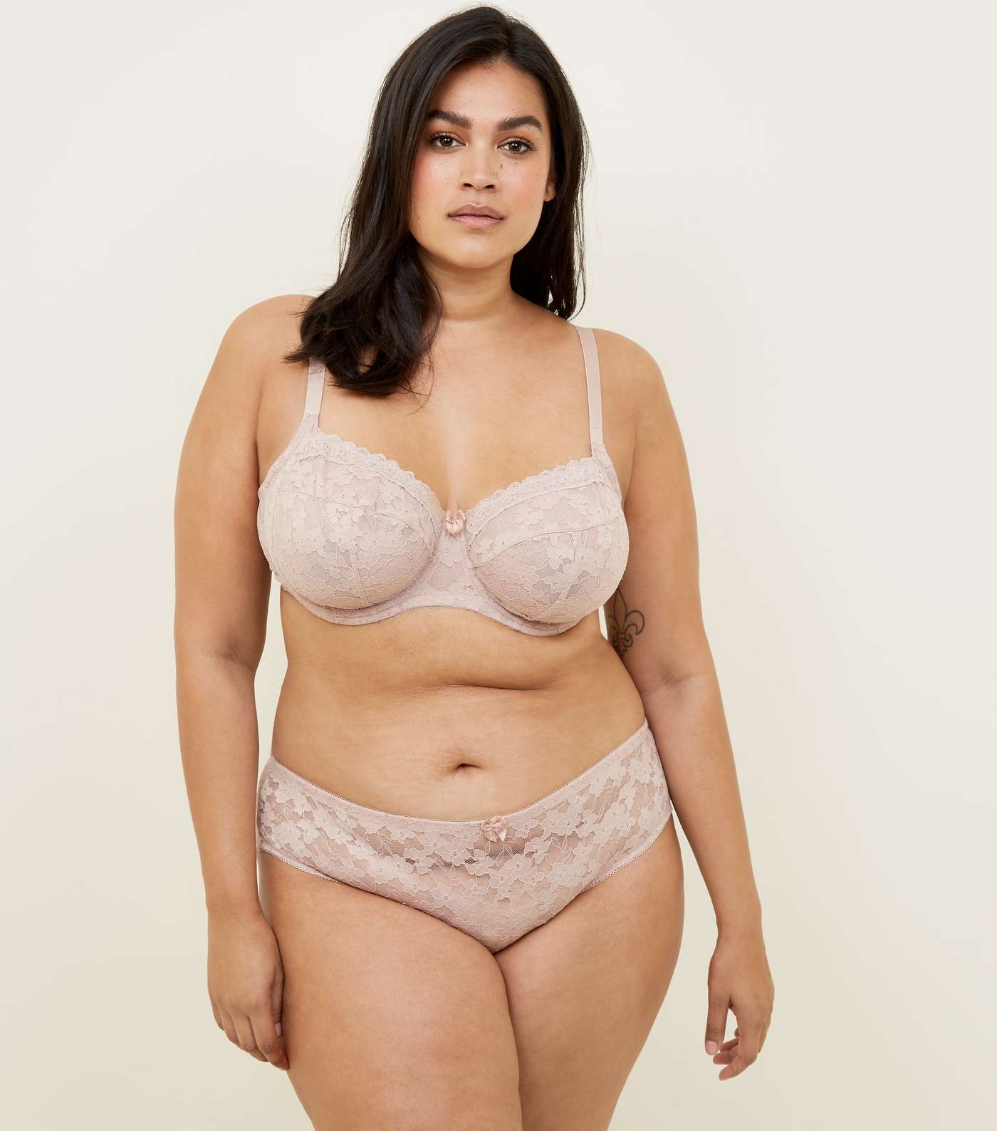 Curves Pale Pink Lace Underwired Bra  Image 2