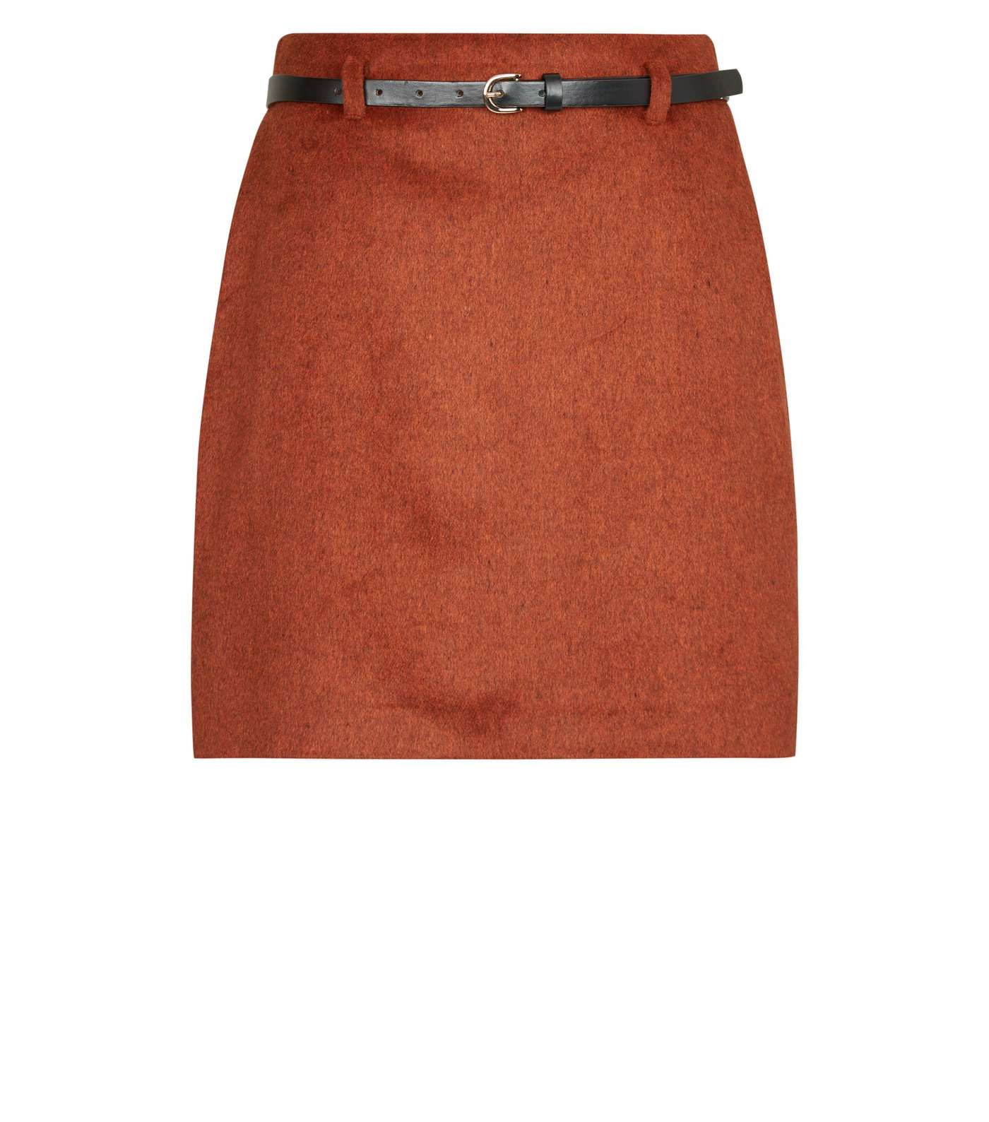 Rust Belted Brushed Twill A-Line Skirt Image 4