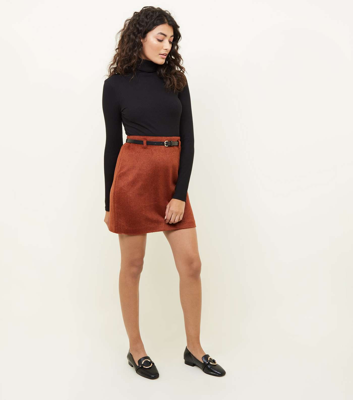 Rust Belted Brushed Twill A-Line Skirt Image 2