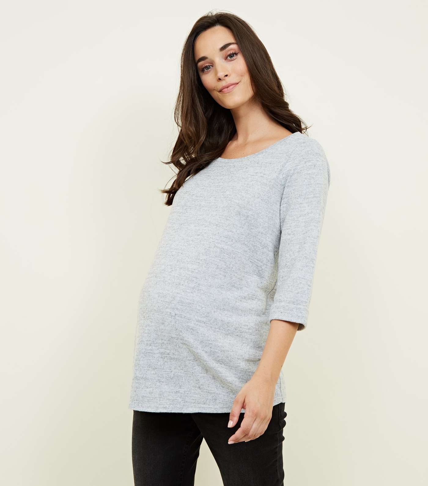Maternity Pale Grey 3/4 Sleeve Fine Knit Top
