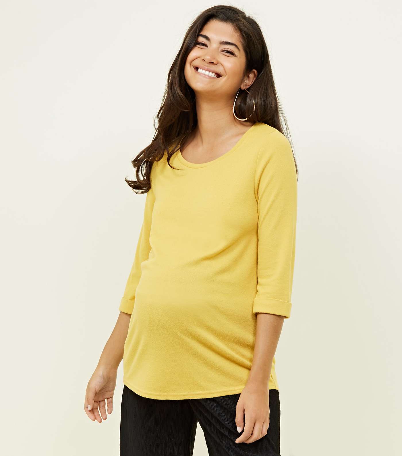 Maternity Yellow 3/4 Sleeve Fine Knit Top