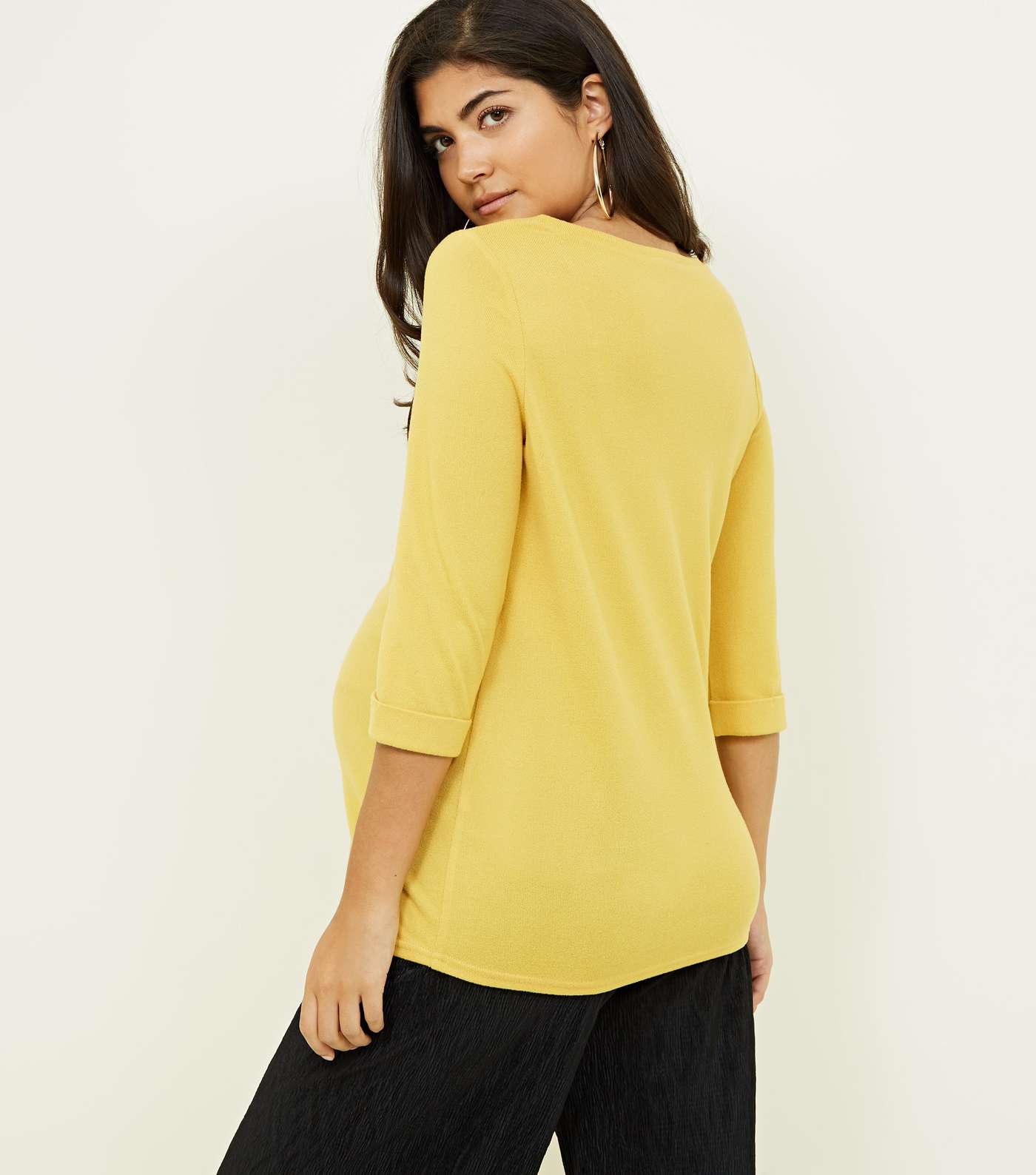 Maternity Yellow 3/4 Sleeve Fine Knit Top Image 3