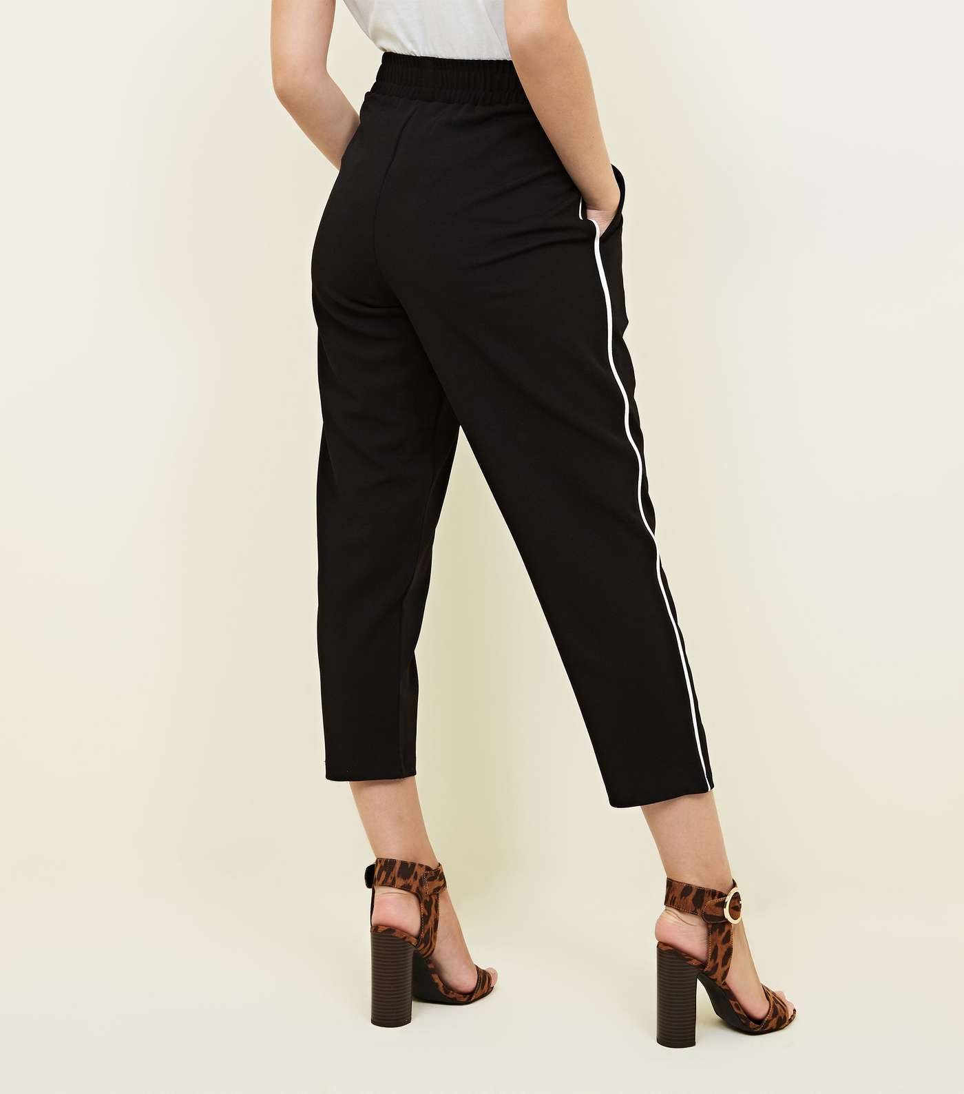 Petite Black Piped Side Stripe Tapered Trousers Image 3