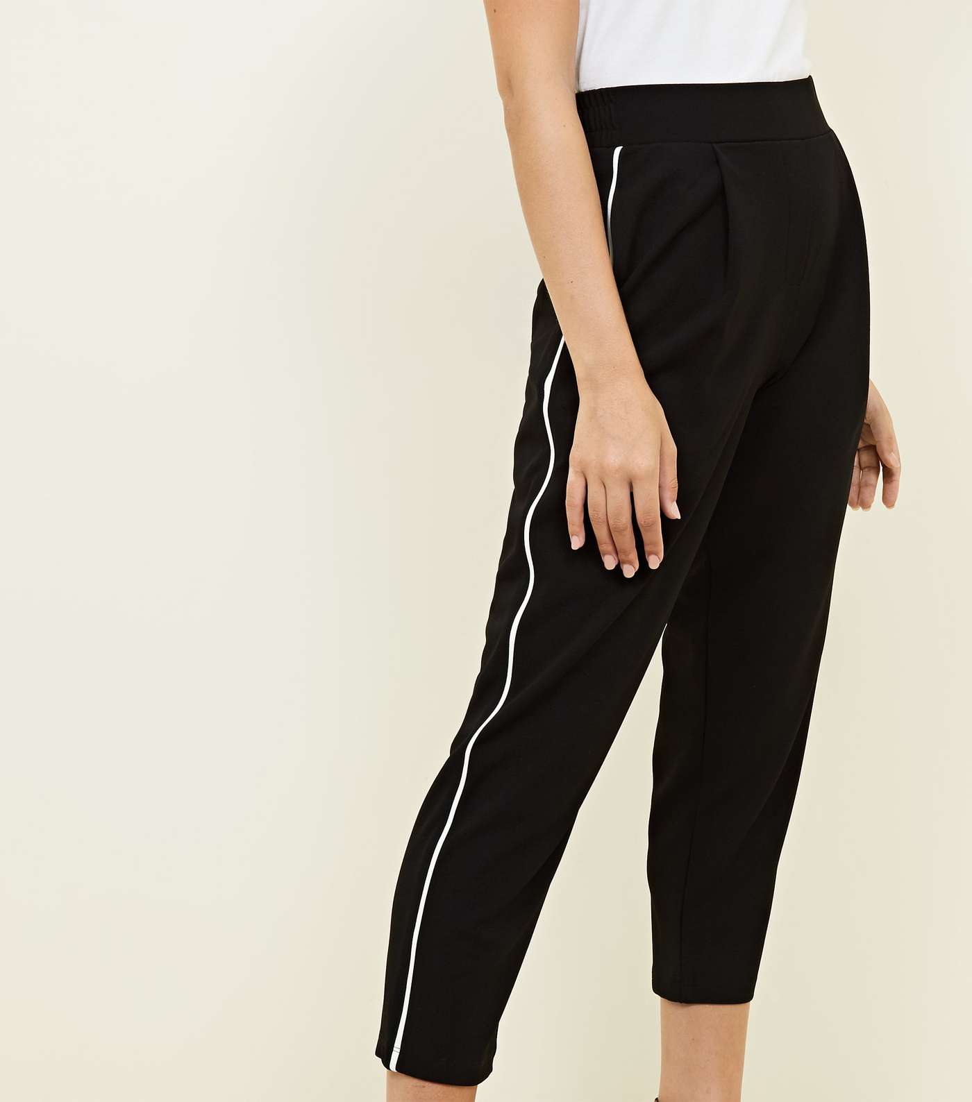 Petite Black Piped Side Stripe Tapered Trousers Image 5