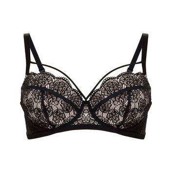 Curves Black Lace Overlay Scallop Trim Bra | New Look