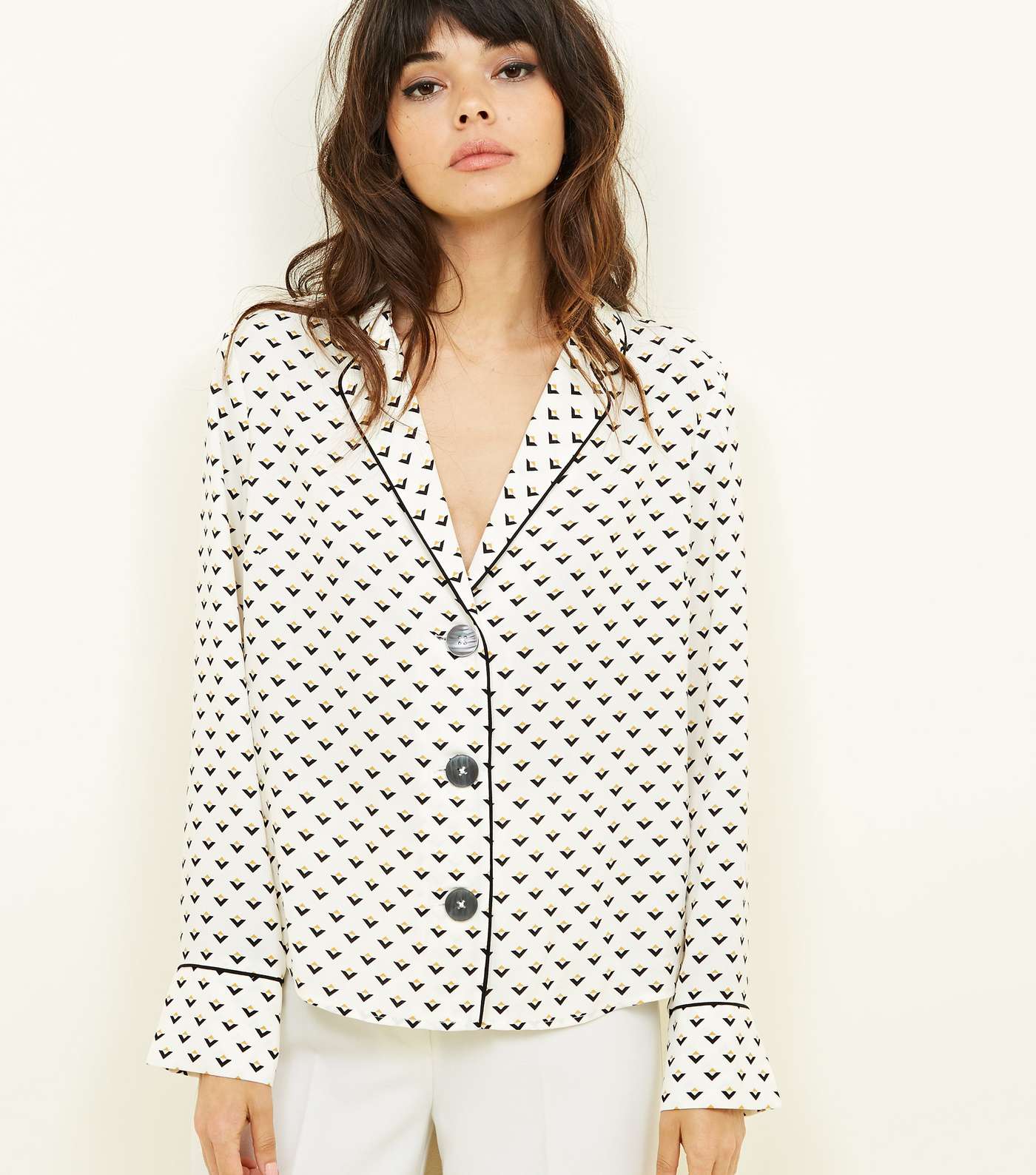 White Geometric Pyjama-Style Shirt