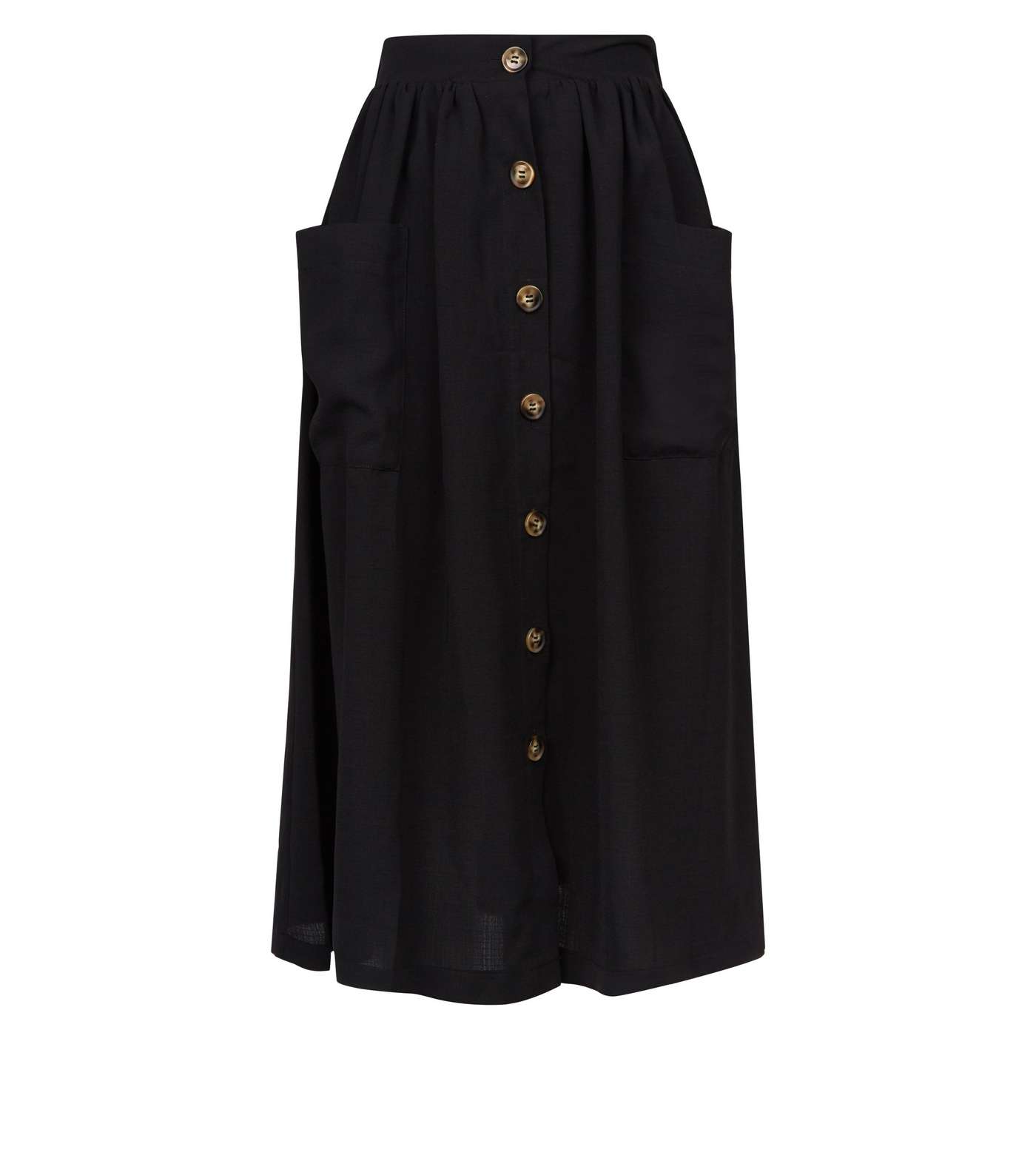 Black Button Through Pocket Midi Skirt Image 4