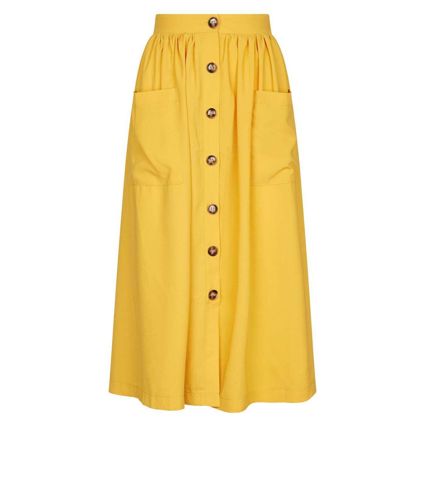 Yellow Button Through Pocket Midi Skirt Image 4