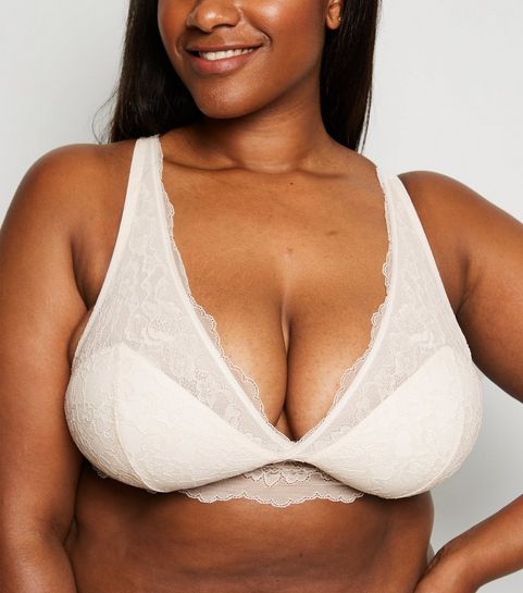 Curves – Weißes, langes Bralette mit Blumenspitze 