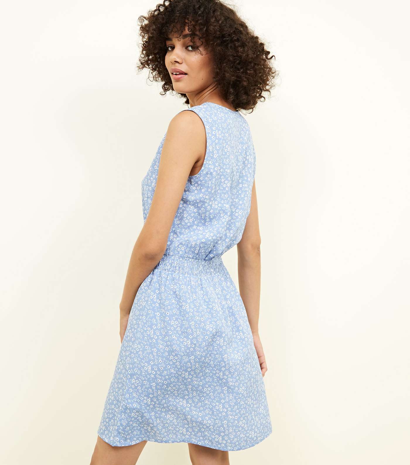 Tall Pale Blue Ditsy Floral Shirred Wrap Dress Image 3