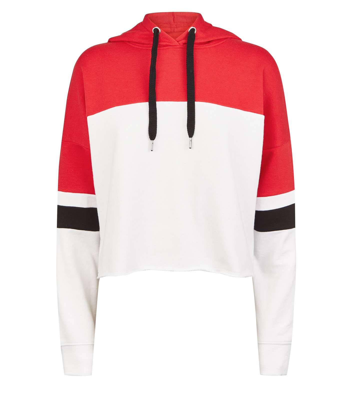 Red Colour Block Cropped Hoodie  Image 5