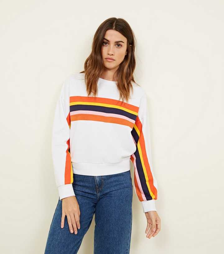 White Rainbow Stripe Sweatshirt