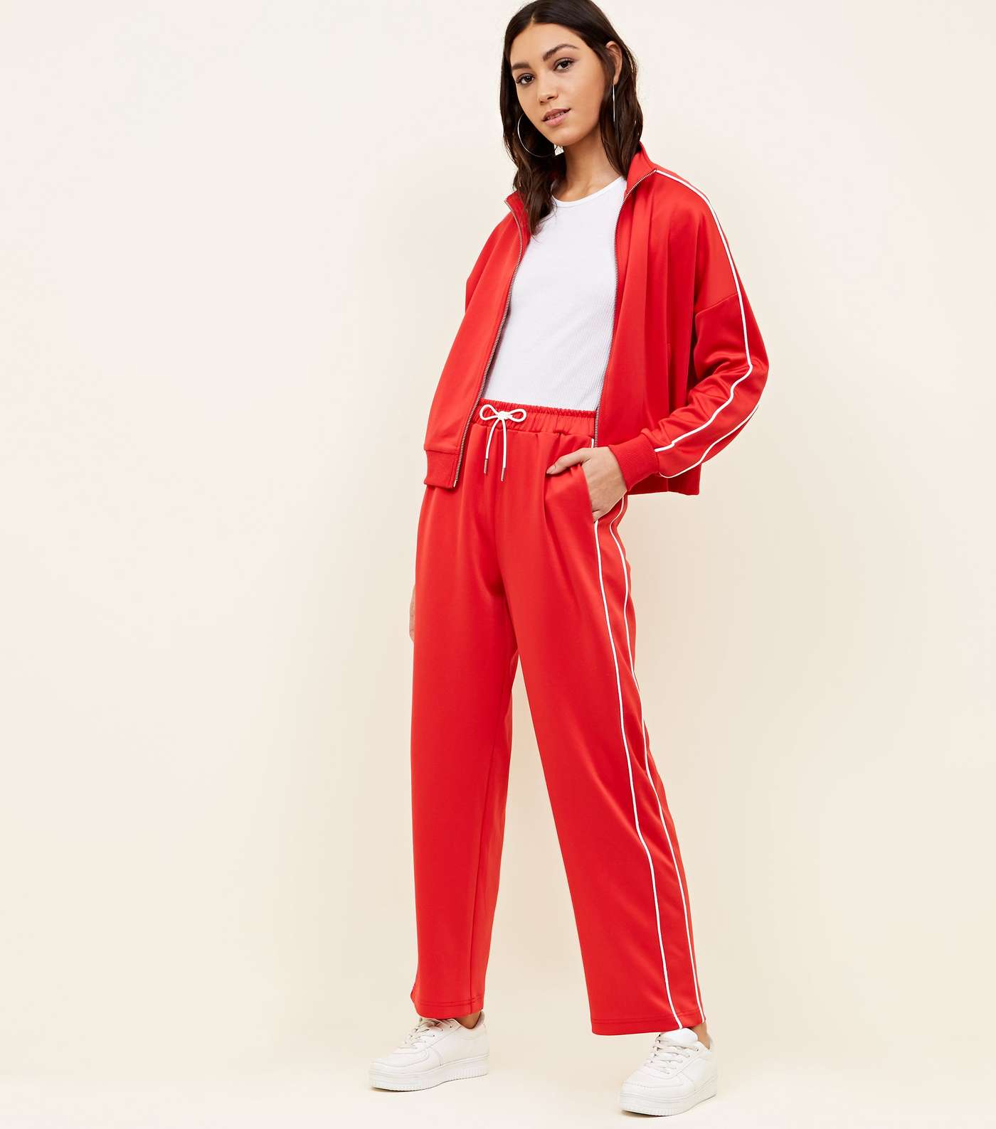 Red Satin Piped Side Wide Leg Joggers