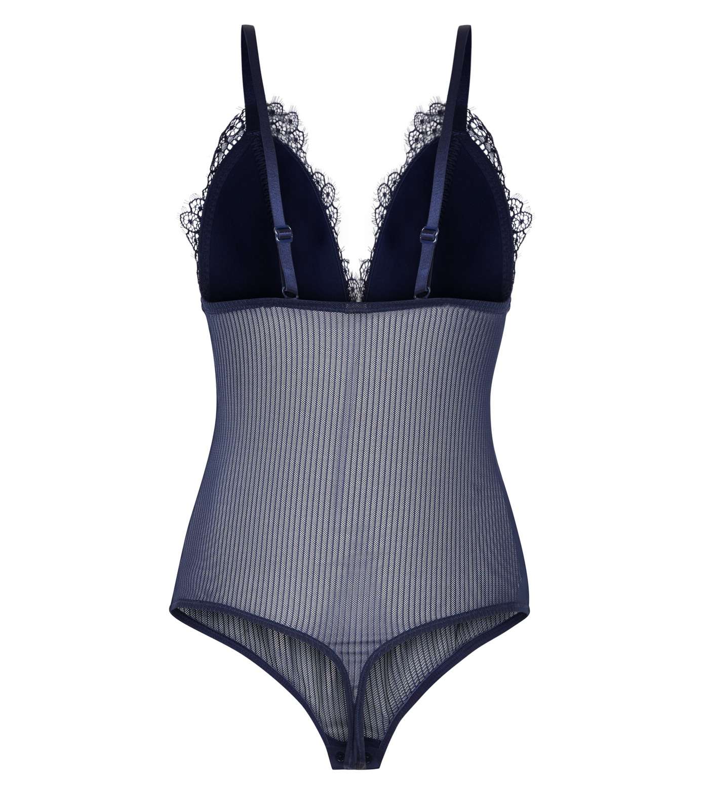 Navy Lace and Mesh Thong Bodysuit Image 4