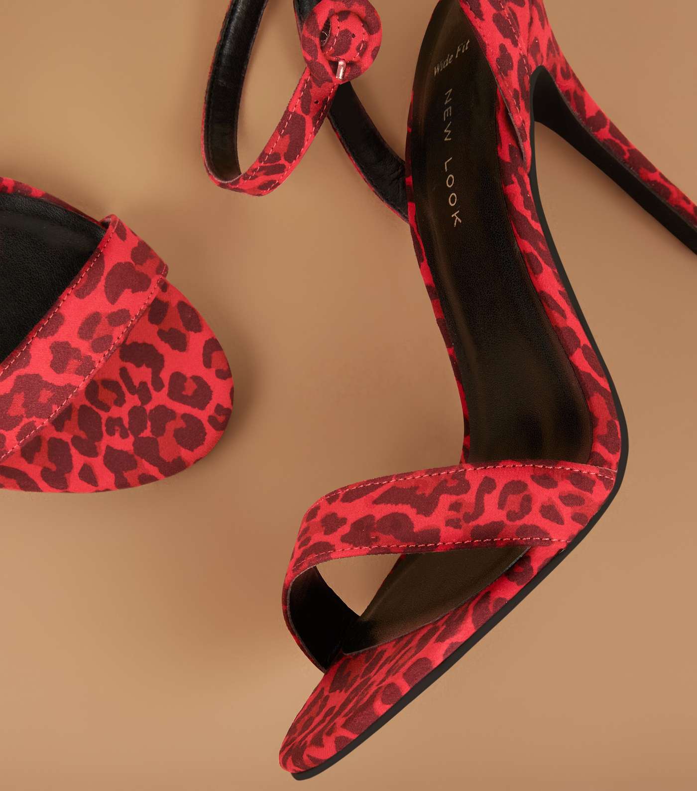 Wide Fit Red Suedette Leopard Print Stiletto Sandals Image 4