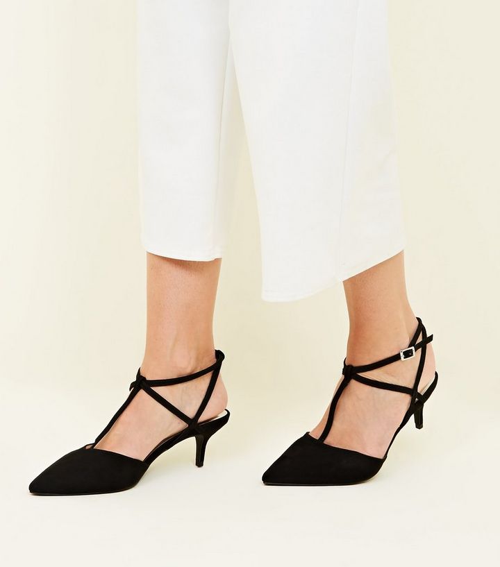 Wide Fit Black Suedette T Bar Kitten Heels New Look