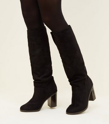 black leather slouch boots uk