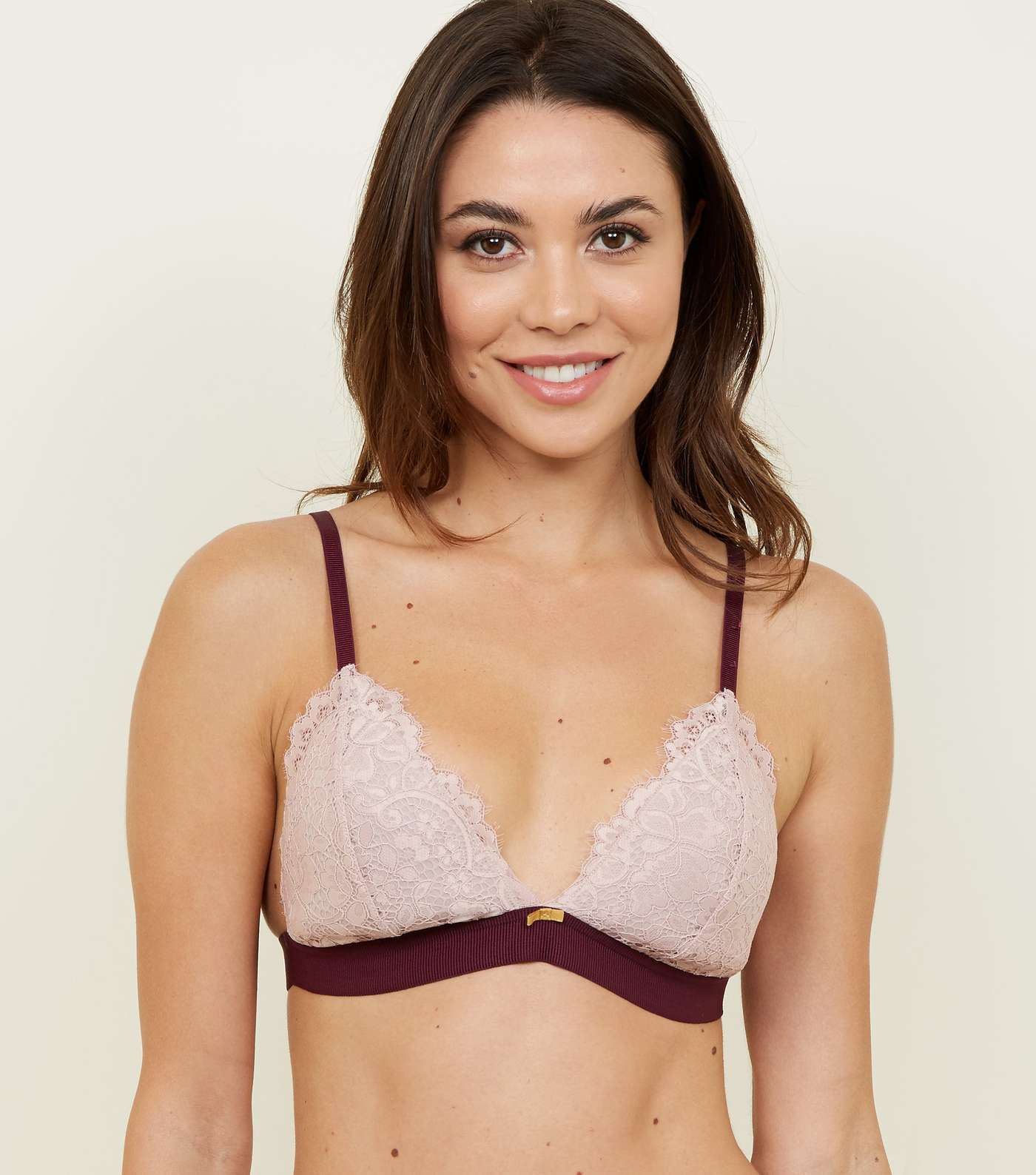 Pink Lace Wide Elastic Two Tone Bralette 