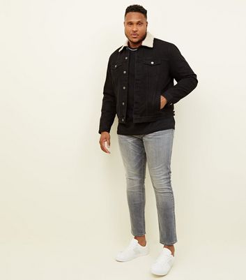 Men's Plus Size Black Washed Denim Borg Lined Jacket New Look shop for Men's Plus Size Black Washed Denim Borg Lined Jacket New Look at Shopo
