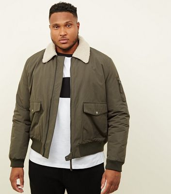 Men's Plus Size Khaki Borg Collar Aviator Jacket New Look shop for Men's Plus Size Khaki Borg Collar Aviator Jacket New Look at Shopo