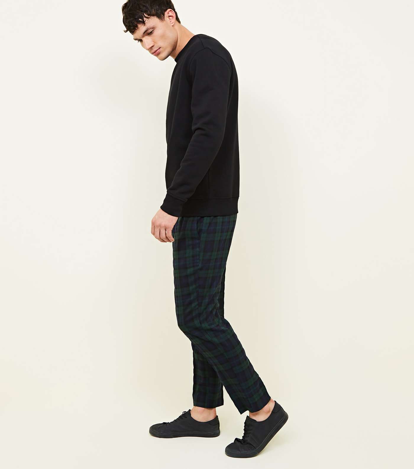 Navy and Green Check Trousers Image 5