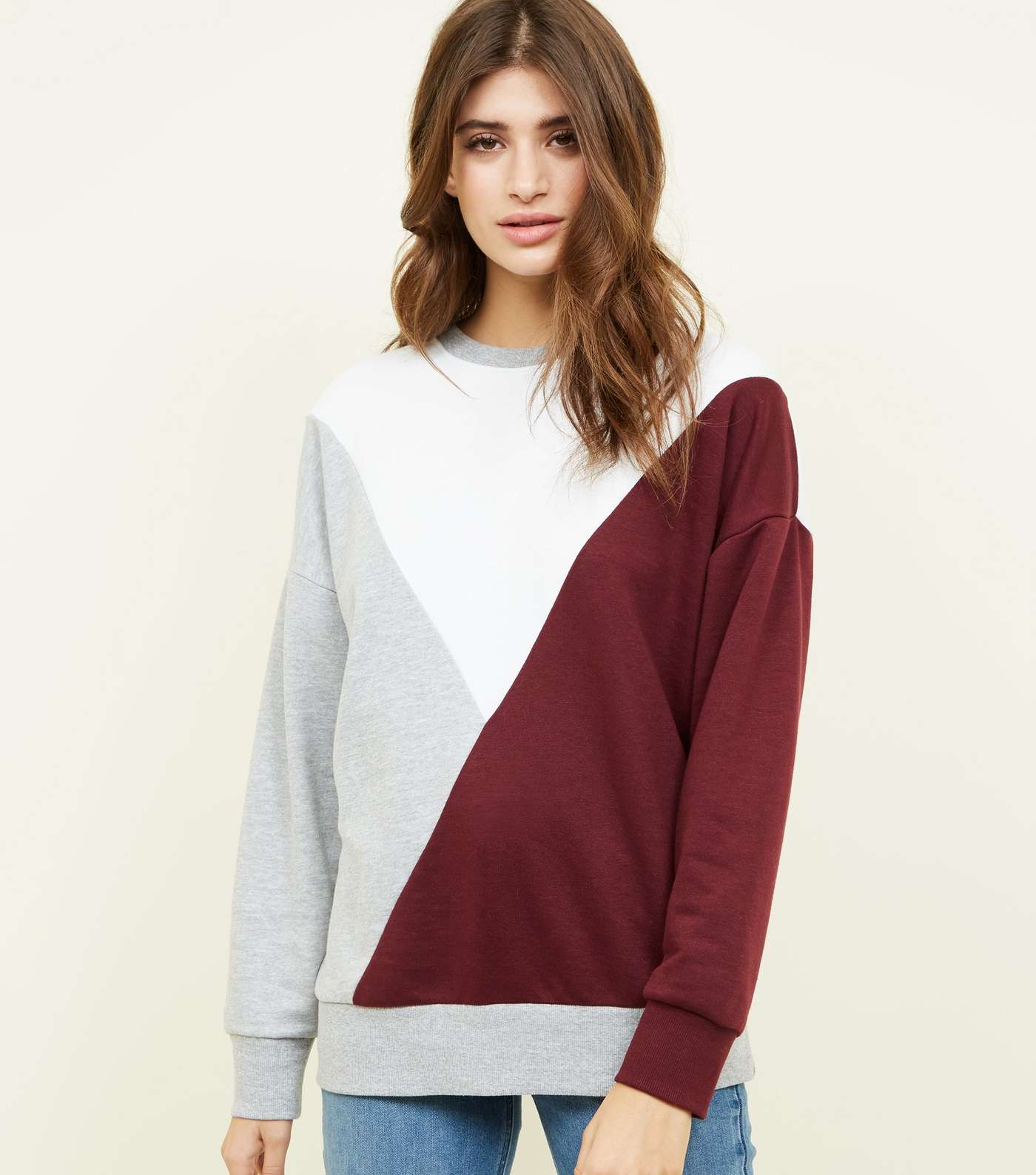 Burgundy Diagonal Colour Block Sweatshirt 