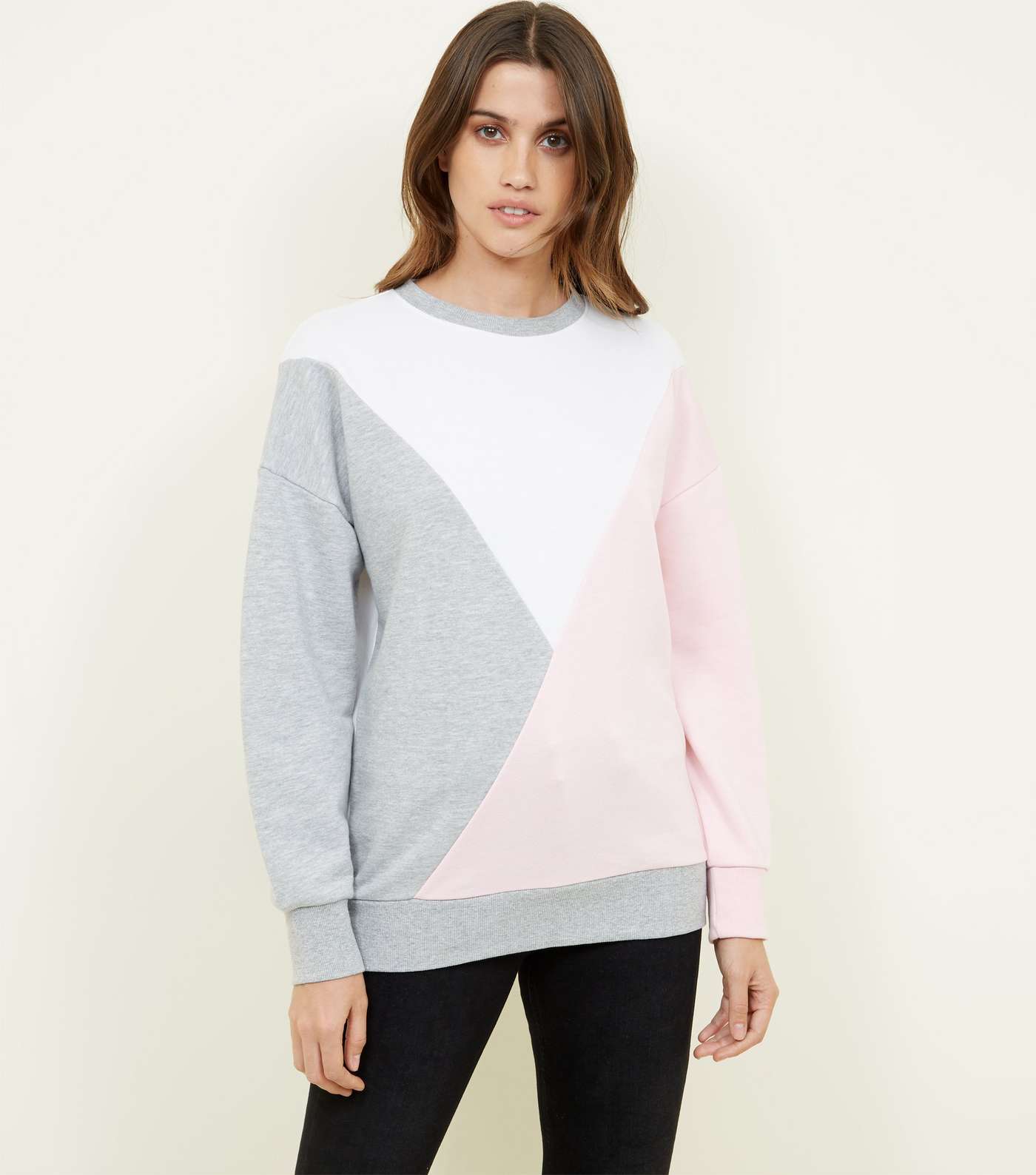Pink Diagonal Colour Block Sweatshirt