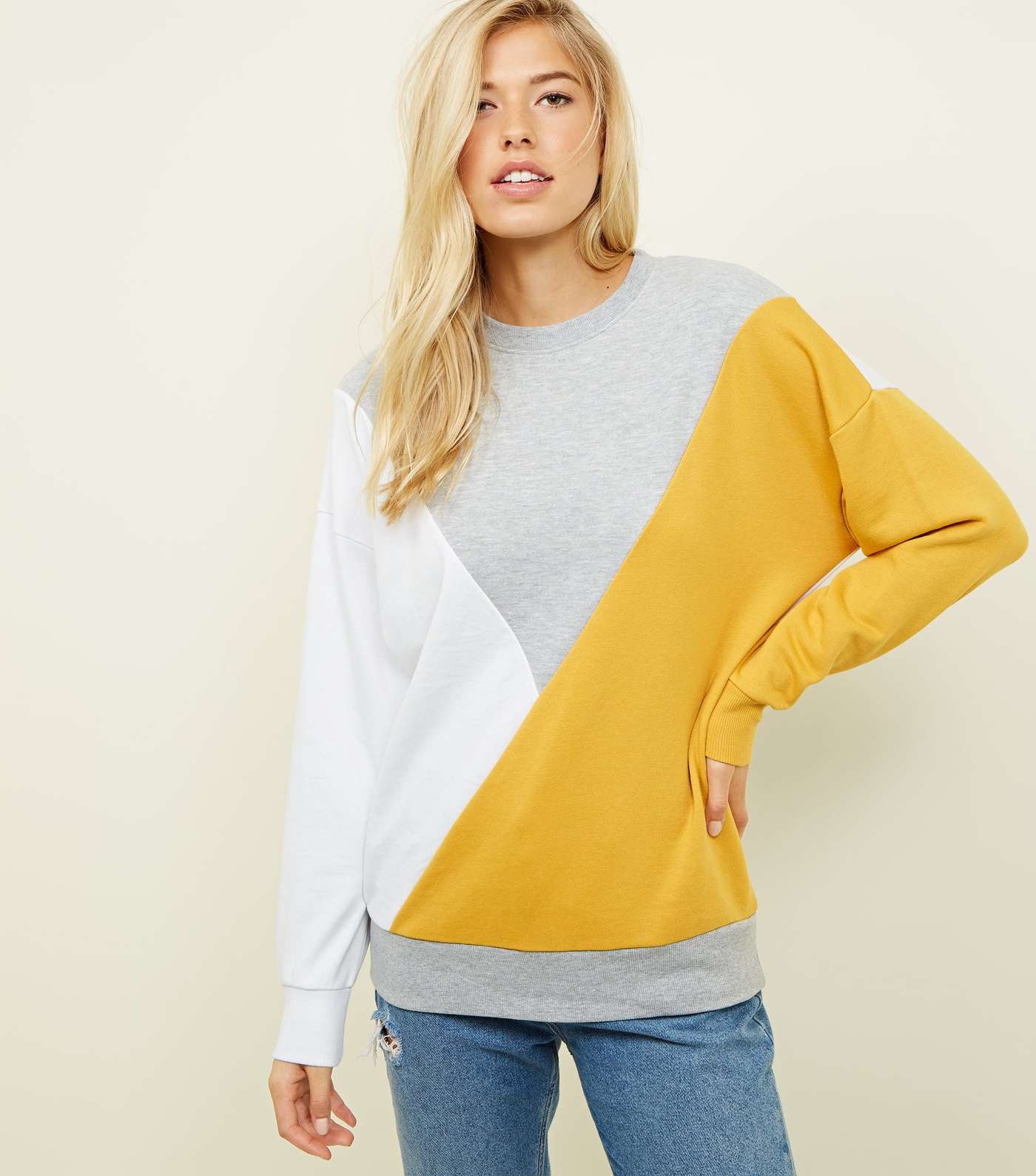 Yellow Diagonal Colour Block Sweatshirt 
