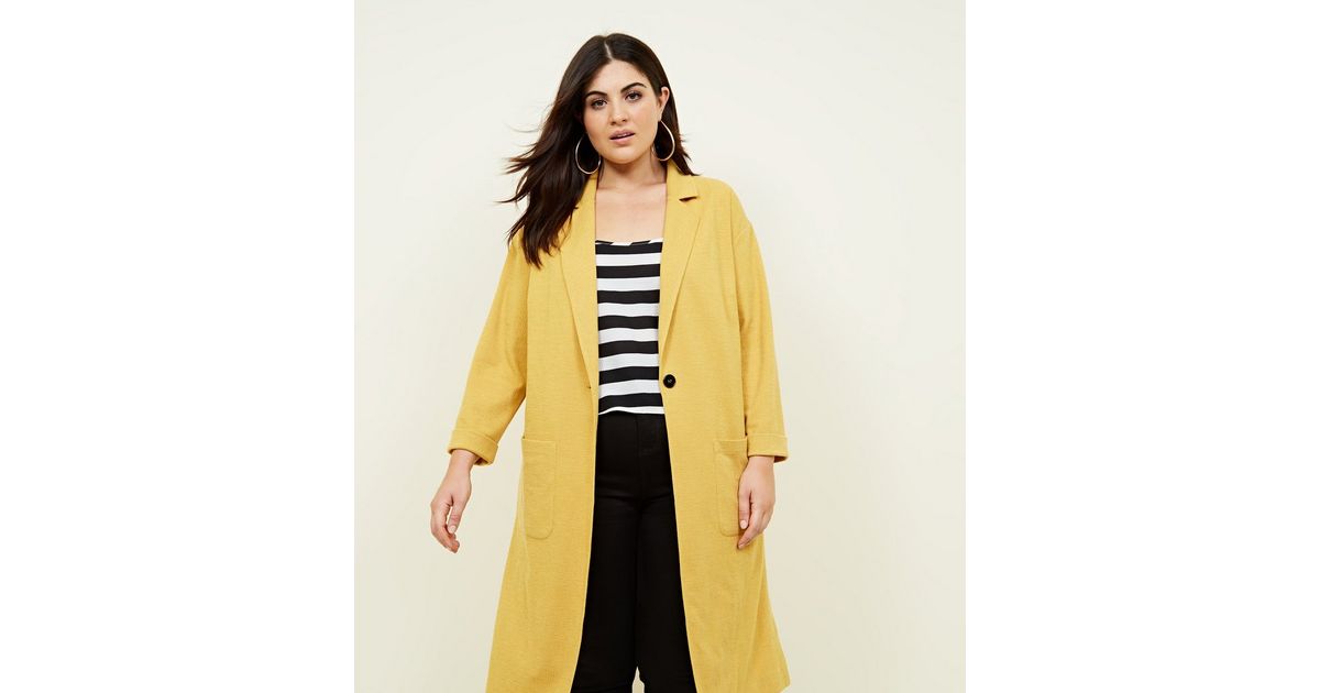 Curves Mustard Cross Hatch Duster Jacket New Look
