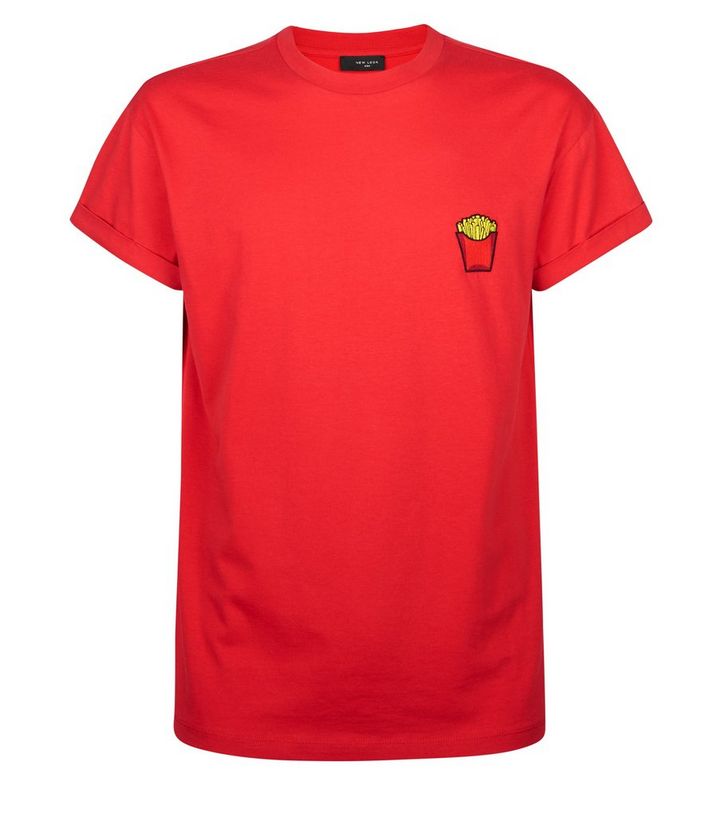 Red Fries Embroidered Logo T Shirt New Look