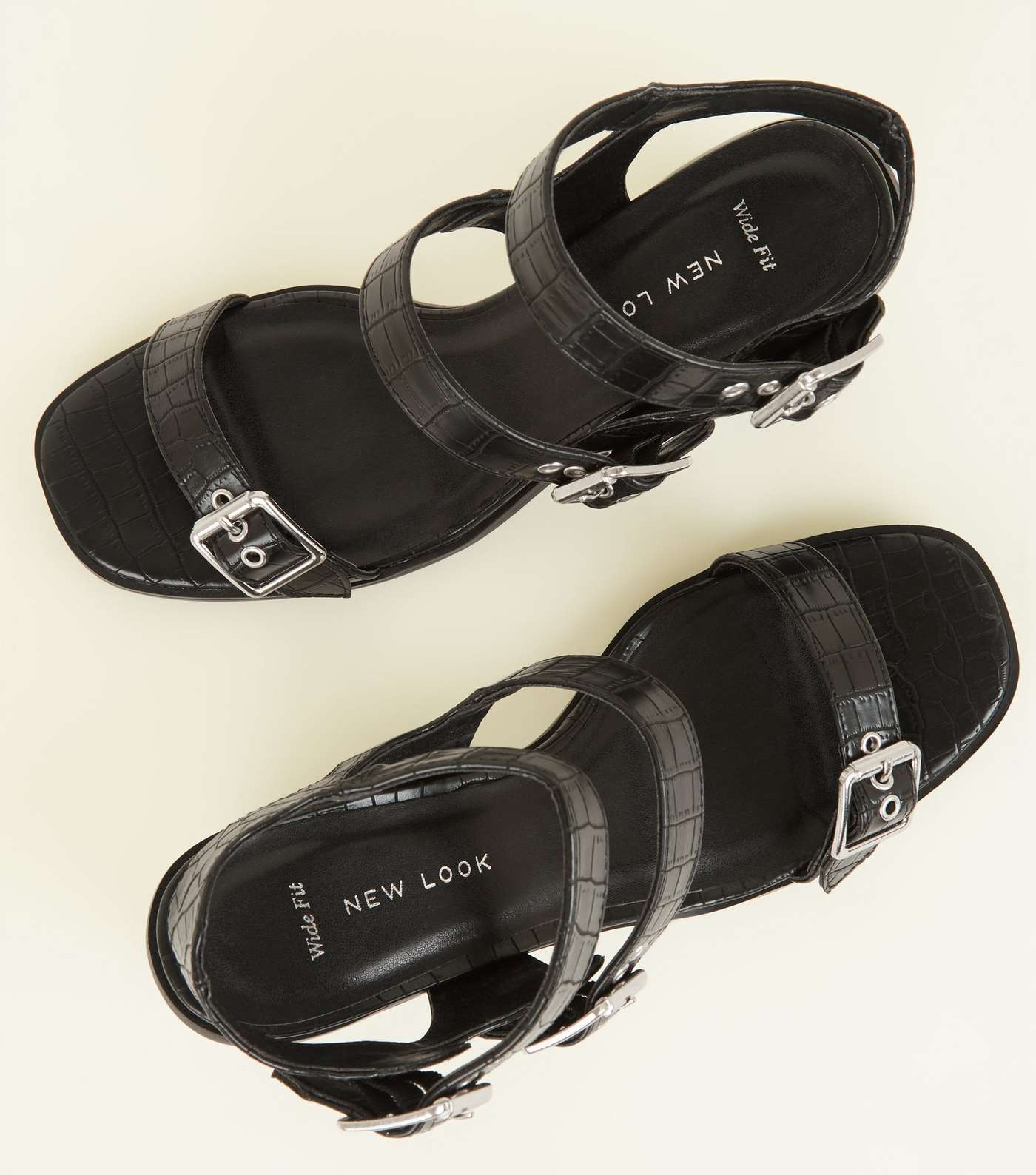 Wide Fit Black Faux Croc Buckle Strap Sandals Image 4