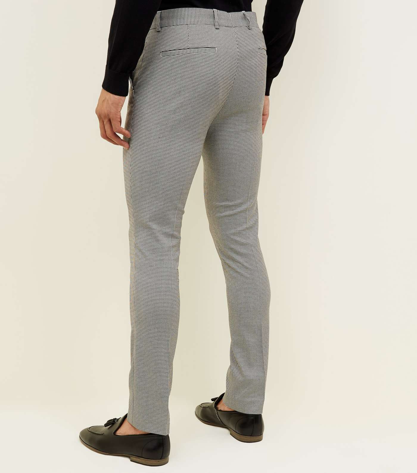 Pale Grey Houndstooth Check Skinny Trousers Image 3