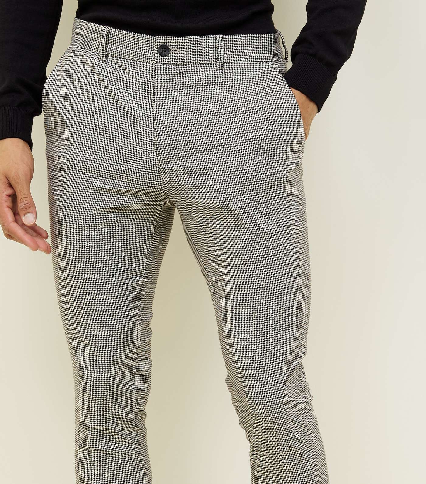 Pale Grey Houndstooth Check Skinny Trousers Image 5