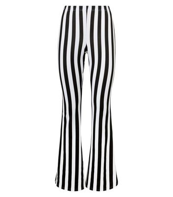 Black and White Stripe Flared Trousers 