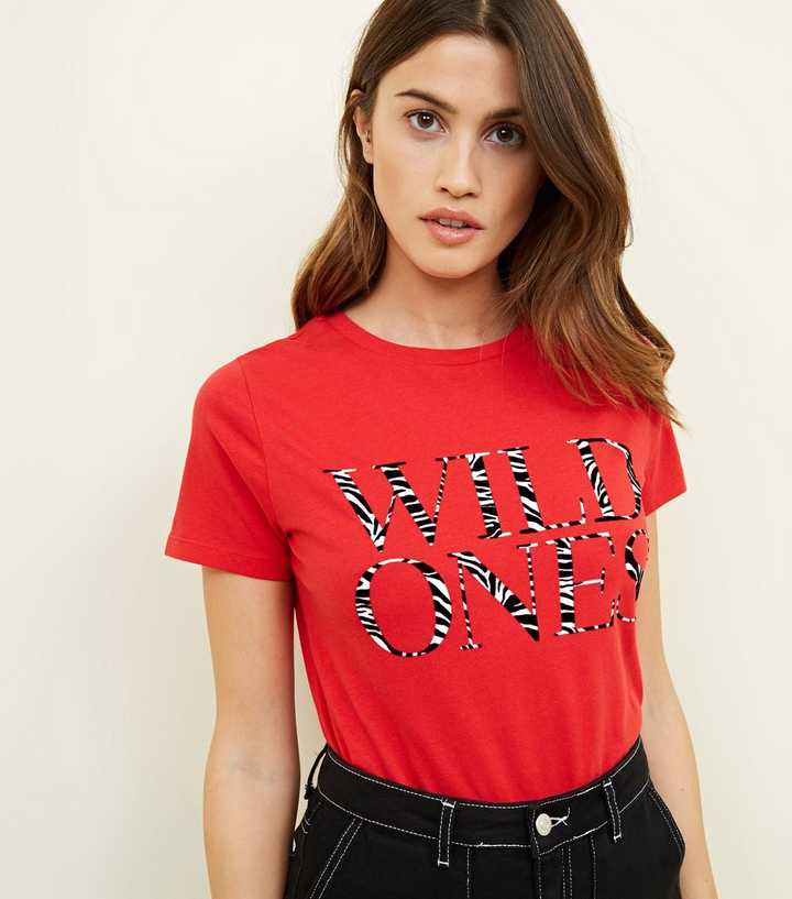 Red Zebra Print Wild Ones Slogan T-Shirt 
