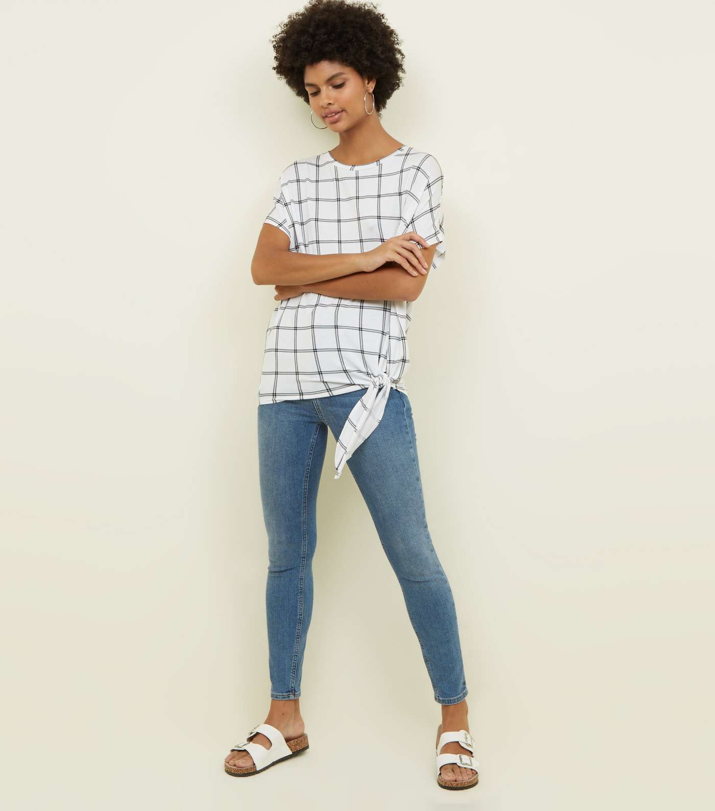 White Grid Check Tie Side T-Shirt Image 2