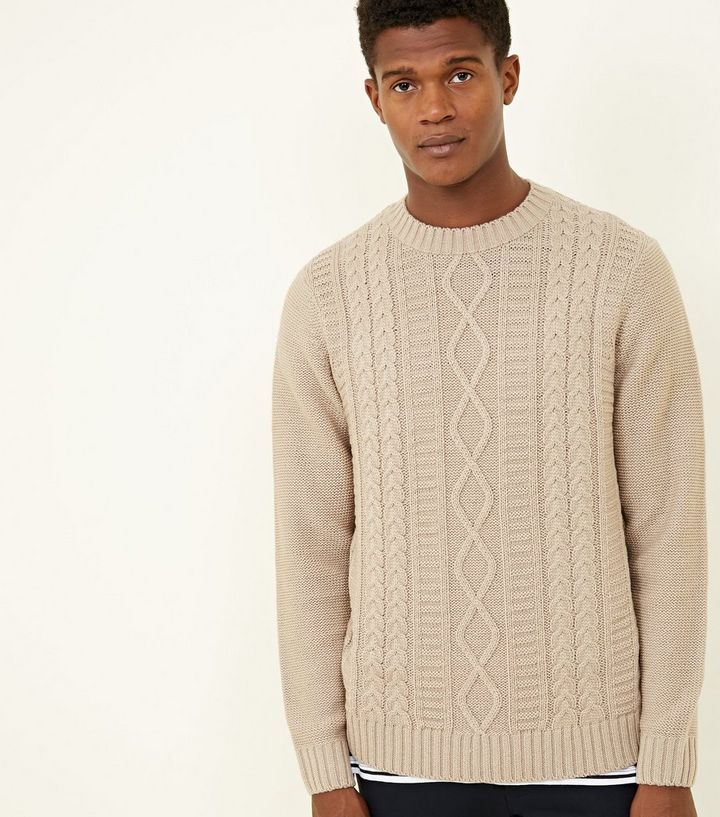 Pullover Mit Gedrehtem Zopfmuster In Gedecktem Weiss New Look