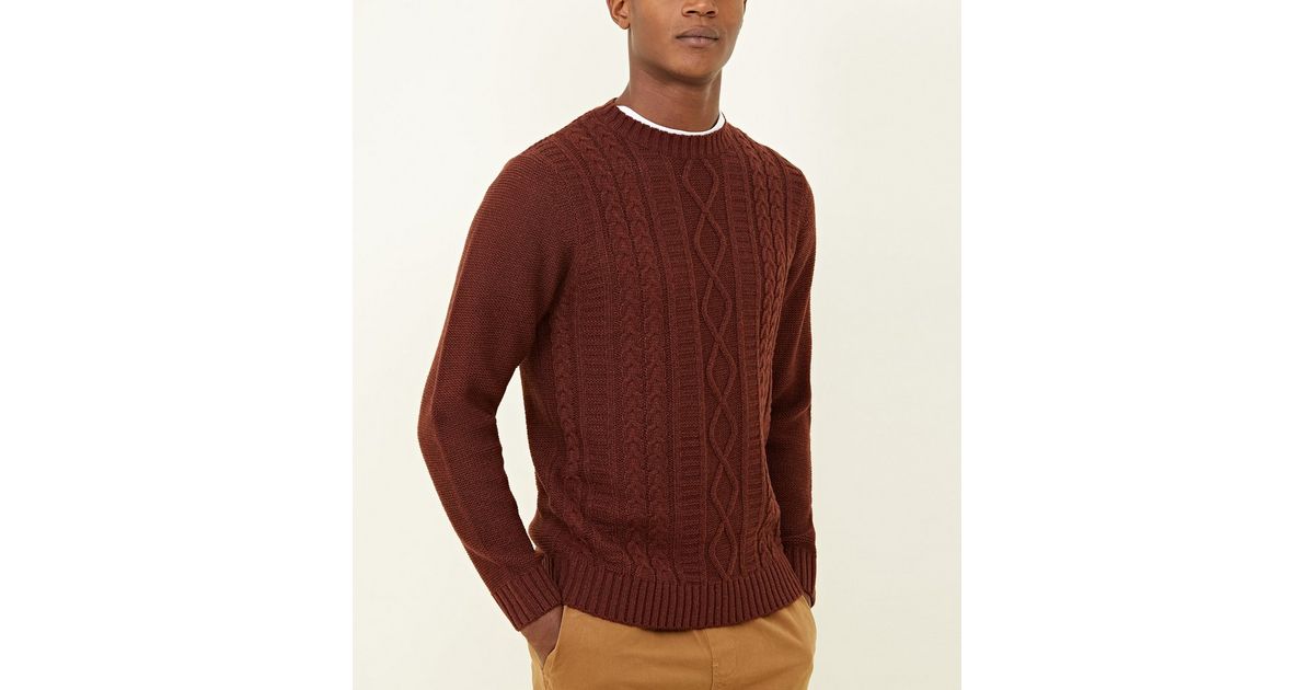 Rust Twisted Cable Knit Jumper New Look