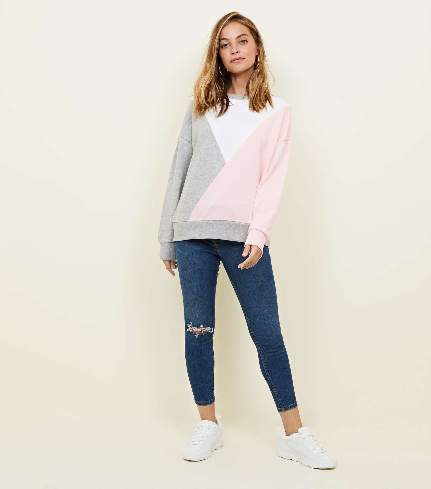 Petite Pink Diagonal Colour Block Sweatshirt Image 2