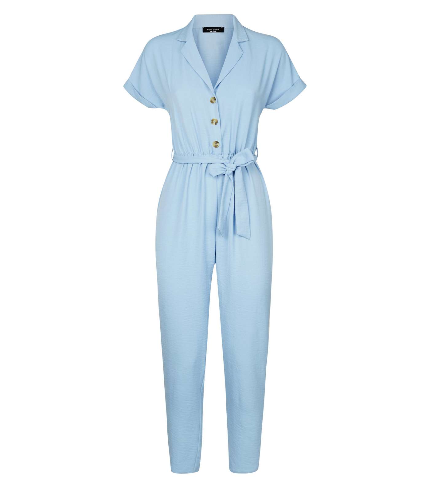 Petite Blue Button Front Tapered Jumpsuit Image 4