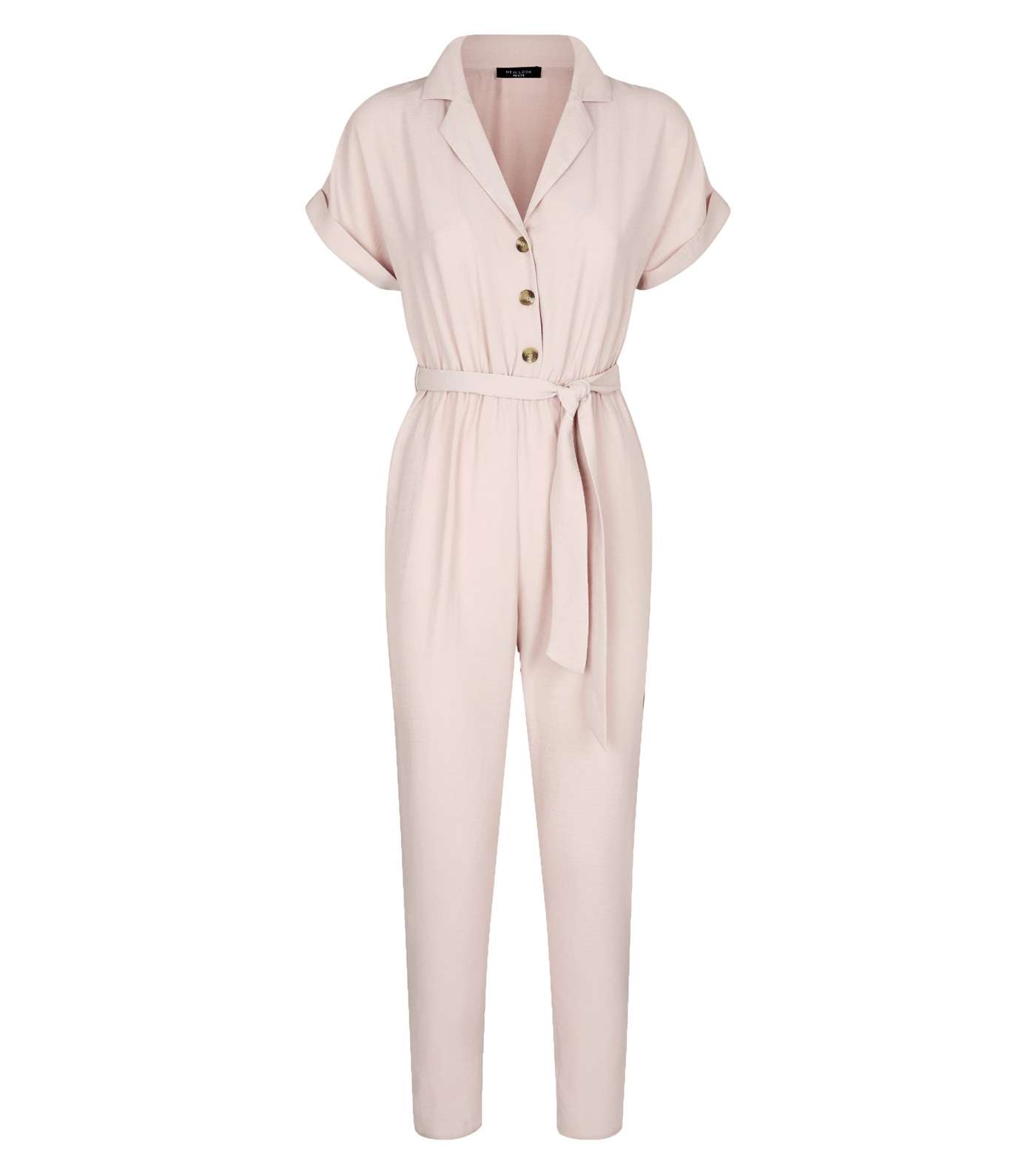 Petite Pale Pink Button Front Tapered Jumpsuit Image 4
